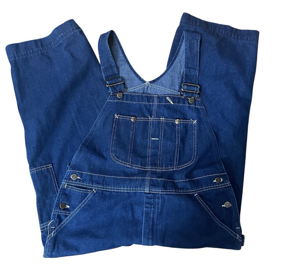 Vtg Denim Bib Overalls USA Made Men's Blue Workwear 38 Workwear Construction